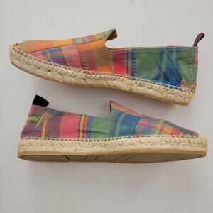 J. Mclaughlin Spring Plaid Canvas Espadrille Flat Jute Sole Slip On Sze 11 Spain